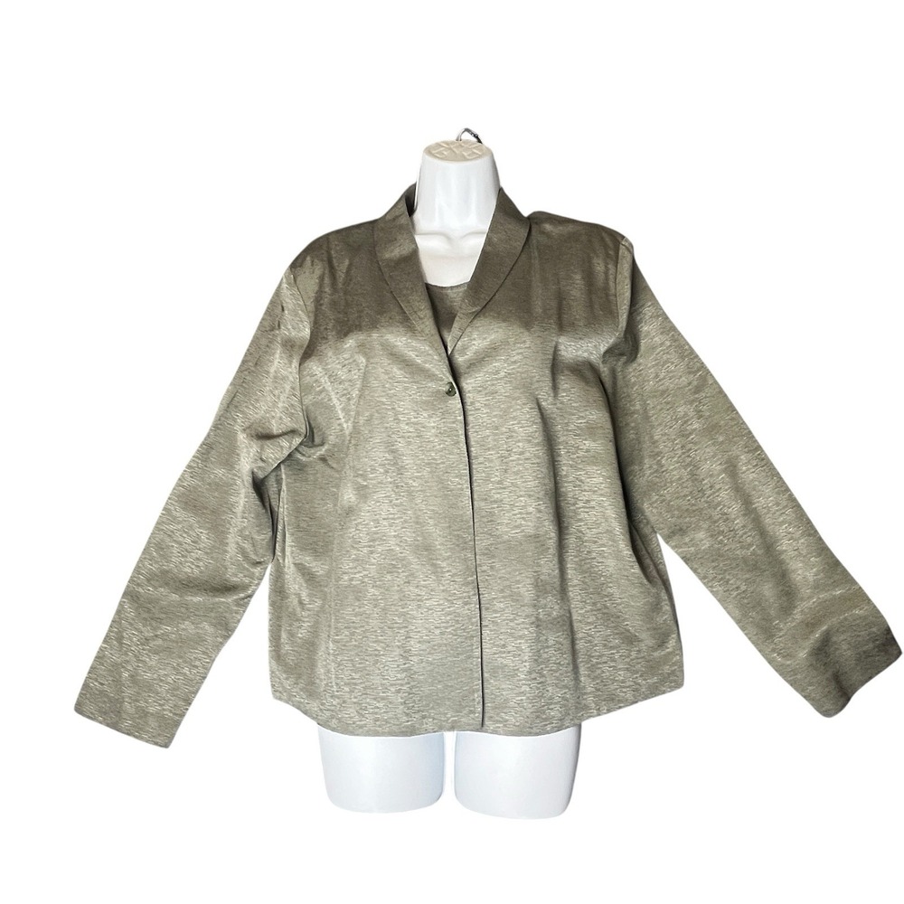 Eileen Fisher Silk Blazer & Tank Set Sz M Sage Green Lightweight Quiet Luxury